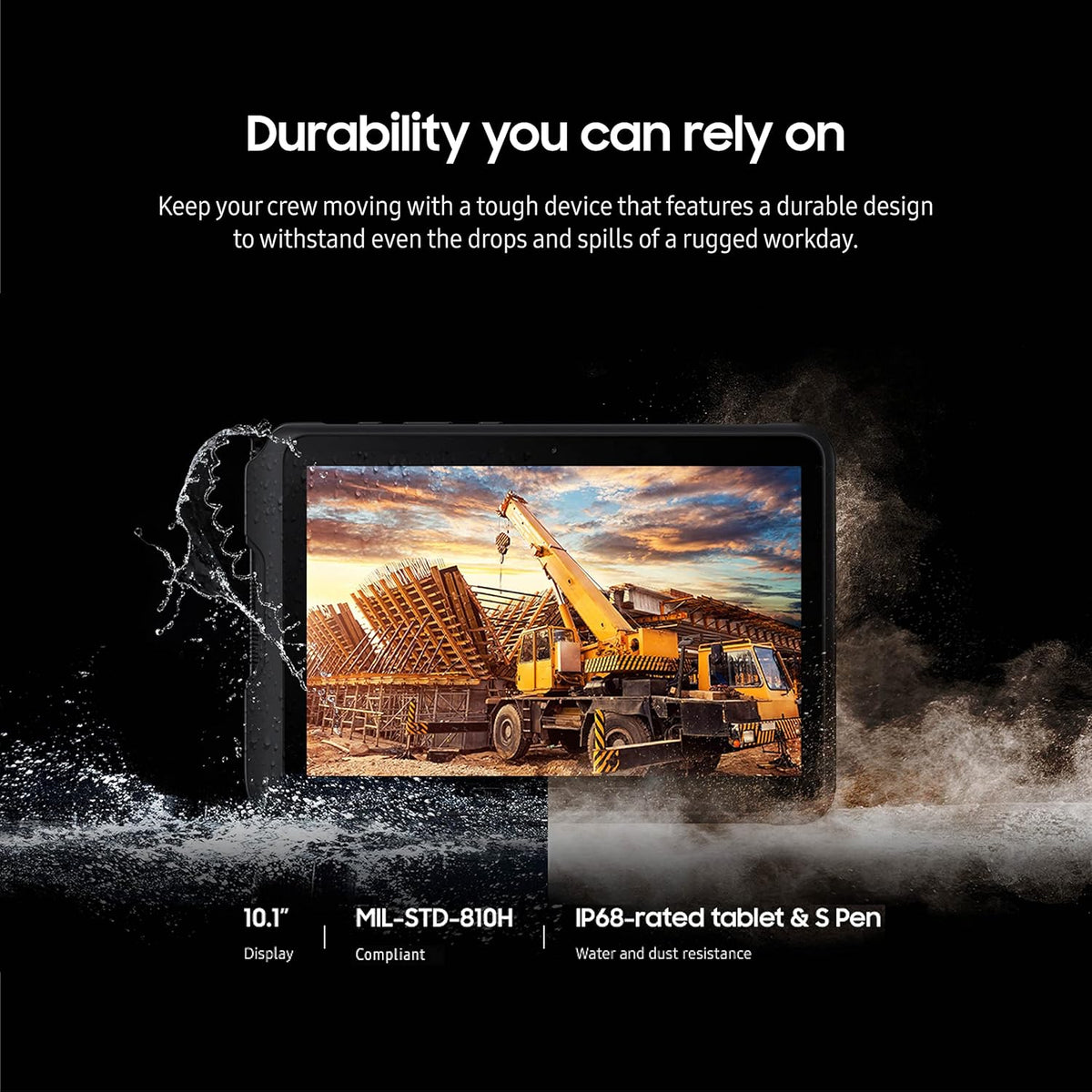 Tablette tactile Samsung Galaxy Tab Active4 Pro 10,1" 64 Go Wi-Fi Android professionnelle LTE débloquée, 4 Go de RAM, design robuste, écran tactile sensible, longue autonomie - idéale pour les professionnels SM-T630NZKAN20 Noir