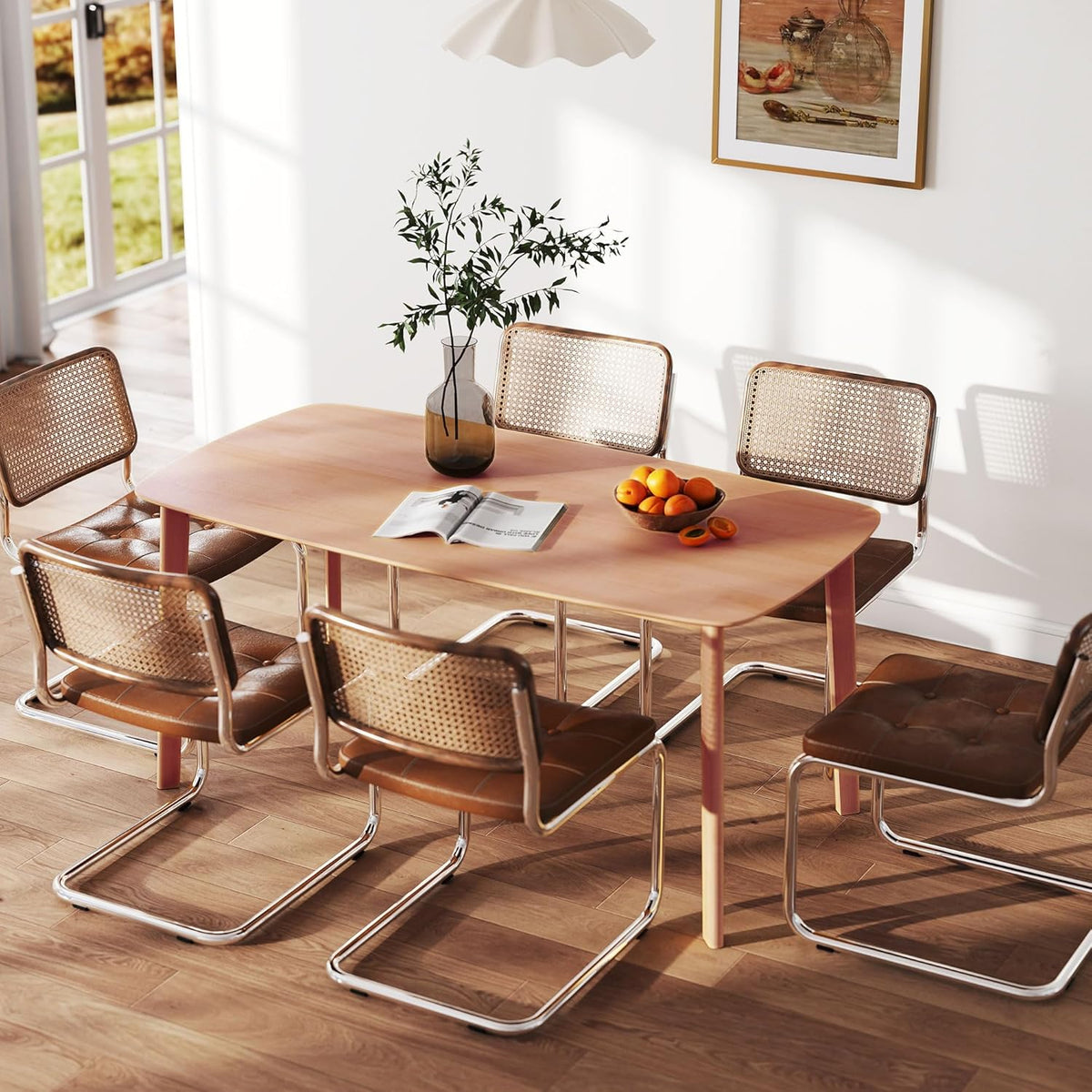 Table de salle à manger HOMCOM en bois massif pour 6 personnes, table de cuisine rectangulaire rustique de 150 cm de long dotée de grand plateau, couleur naturelle