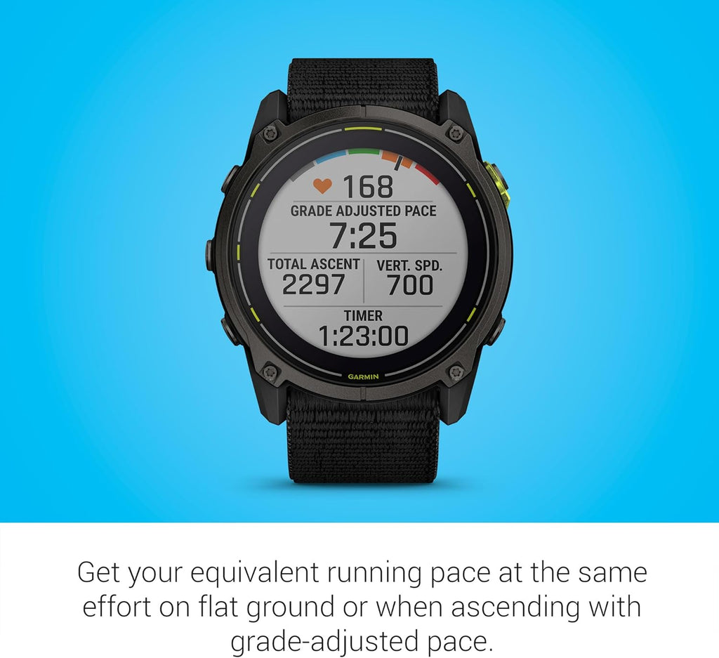 Présentation : Garmin Enduro™ 3 – 51 mm Montre connectée GPS ultra-performante avec boîtier en titane DLC gris carbone et bracelet en nylon noir UltraFit