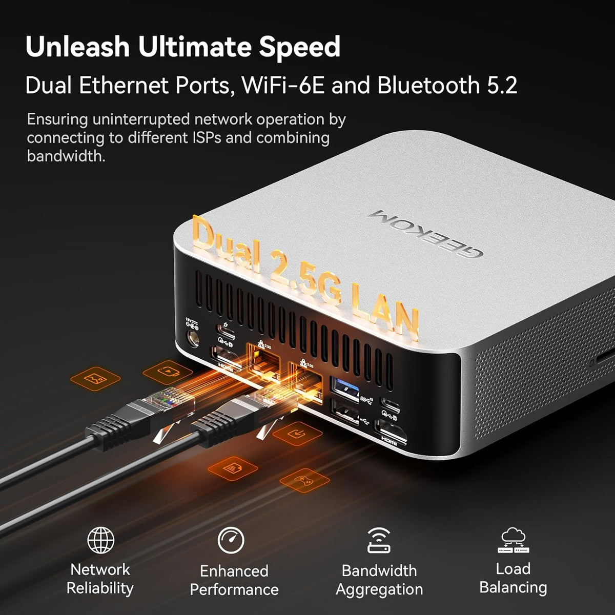 Mini PC GEEKOM Ultimate Performance Edition A8 Max doté de processeur AMD Ryzen 7 8745HS (plus performant que le 7735HS), 16 Go de RAM DDR5, SSD de 1 To (extensible, non LPDDR), double LAN, carte graphique Radeon 780M, Windows 11 Pro, USB 4.0 et 8K.