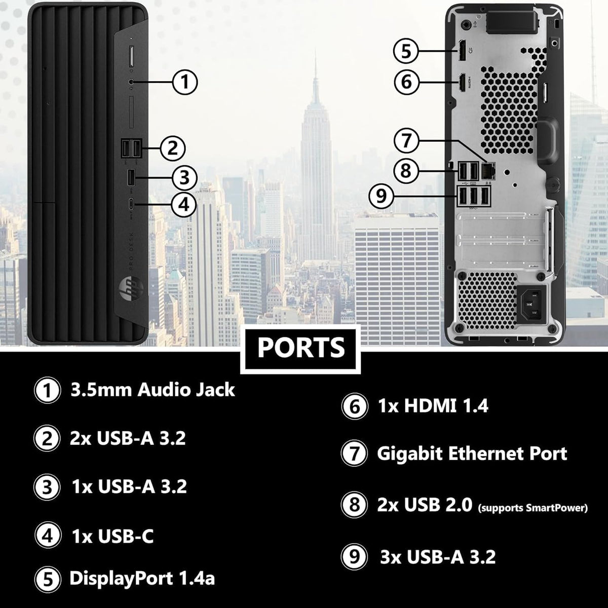 Ordinateur de bureau professionnel HP ProDesk 400 G9 SFF, processeur Intel, 32 Go de RAM, SSD PCIe de 1 To, double affichage 4K, USB-C, HDMI, RJ-45, Wi-Fi, clavier et souris doté de connectivité filaires, Windows 11 Professionnel