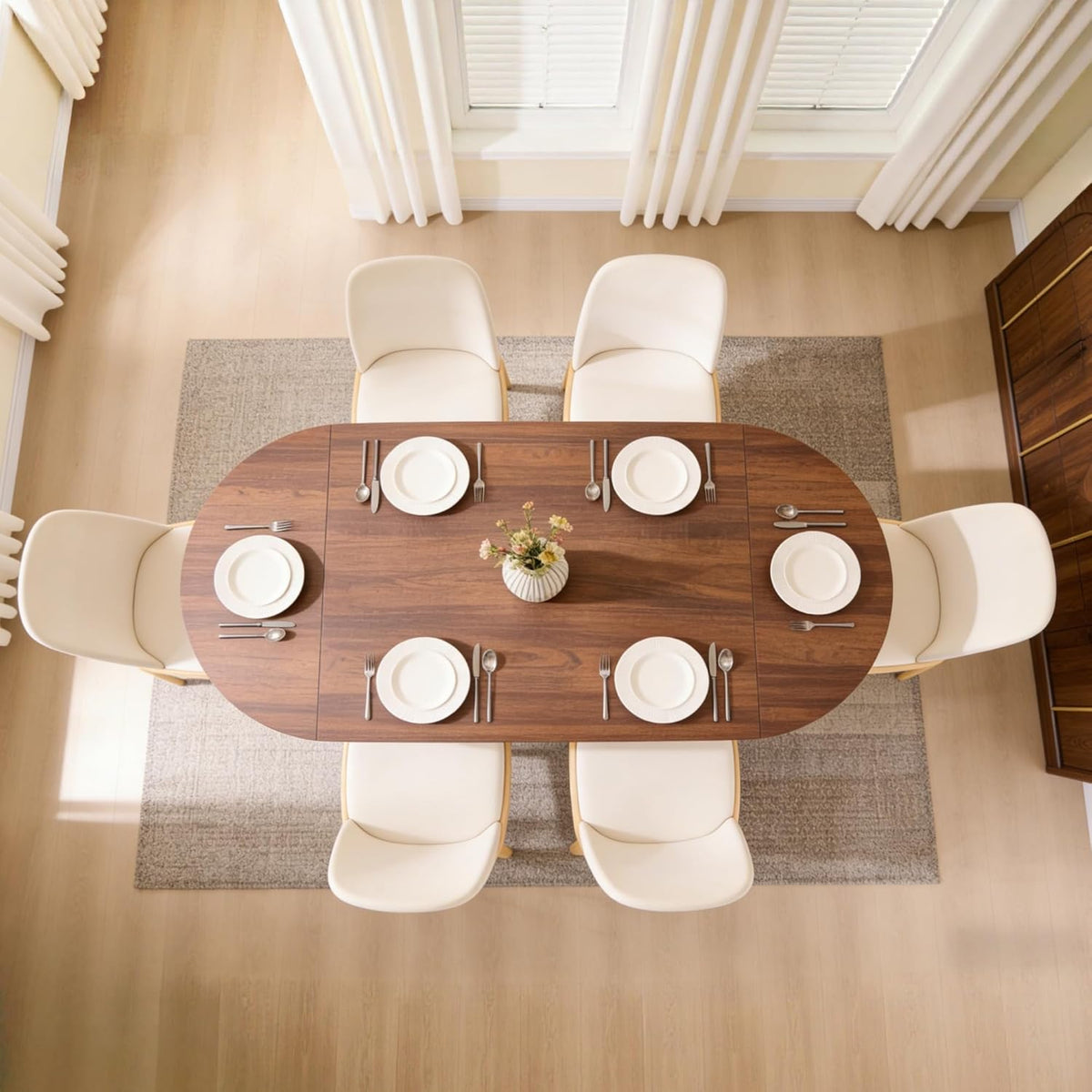 Table de salle à manger ovale moderne en bois OKD de 160 cm (63 pouces) pour 4 à 6 personnes, dotée de piètement stable en forme de T, structure en métal et plateau épais. Table de cuisine robuste, idéale pour la salle à manger ou la cuisine. Finitio