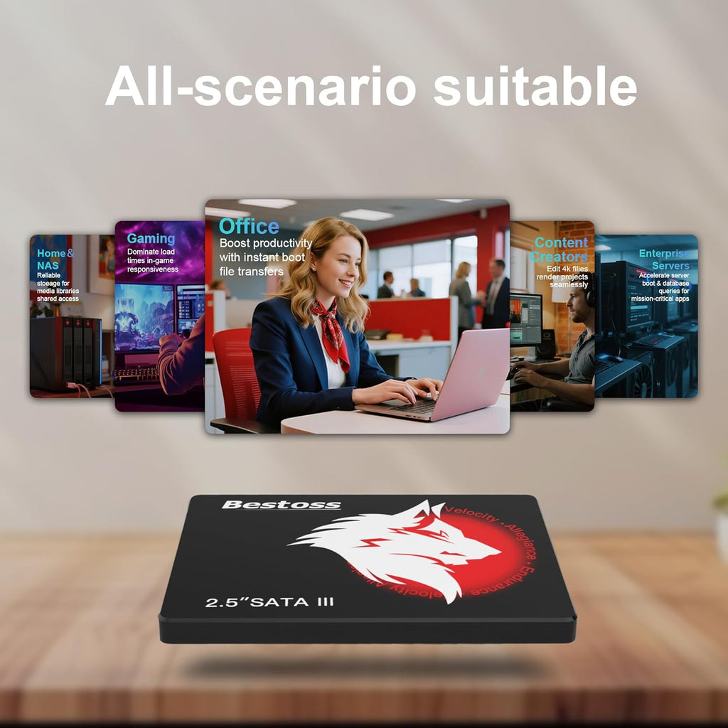 Disque dur interne SSD Bestoss 1 To 2,5 pouces pour PC ou ordinateur compact portable, SATA III 6 Gb/s, jusqu'à 550 Mo/s, idéal pour améliorer le stockage de votre ordinateur (bureau, étudiants, divertissement à domicile).