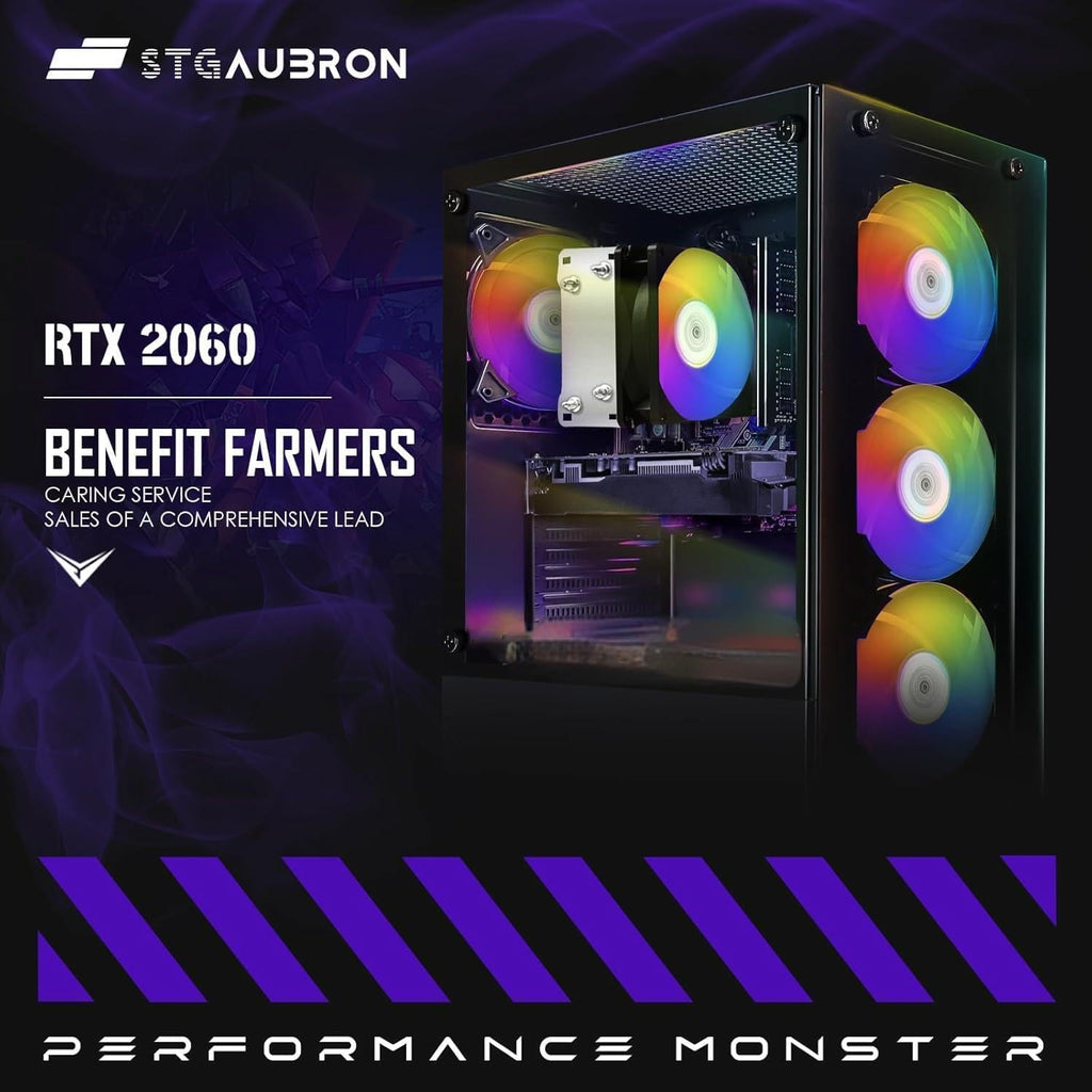 PC de bureau gaming STGAubron : processeur AMD Ryzen 5 2600 allant jusqu'à 3,9 GHz, carte graphique GeForce RTX 2060 6 Go, 16 Go de RAM DDR4, SSD 512 Go, Wi-Fi 600M, Bluetooth 5.0, 4 ventilateurs RGB, Windows 11 Famille