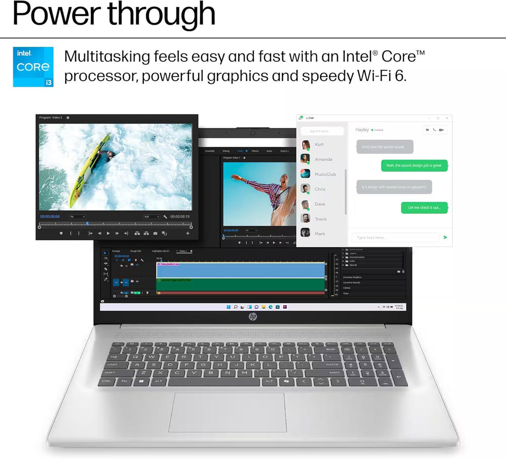 Ordinateur compact portable HP 17 Professionnel, garantie à vie 2025, MS Office, écran HD+ 17,3 pouces, processeur Intel i3 8 cœurs, 16 Go de RAM, 1 To de stockage (500 Go SSD + 500 Go externe), Wi-Fi 6, batterie longue durée, MarxsolAccessory