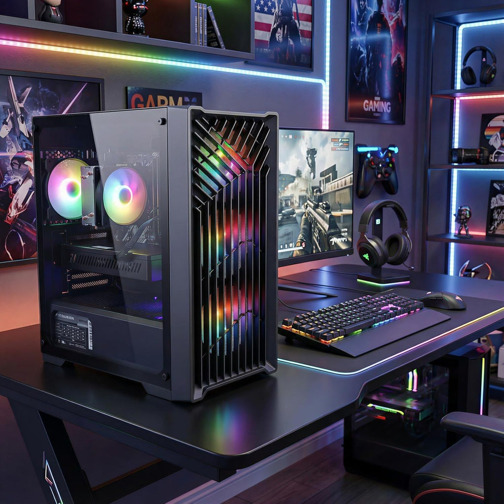 Ordinateur de bureau gaming STGAubron : processeur Intel Core i7 allant jusqu'à 3,9 GHz, carte graphique GeForce RTX 2060 6 Go, 32 Go de RAM, SSD de 512 Go, Wi-Fi 6, Bluetooth 5.0, 4 ventilateurs RGB, Windows 11 Famille.
