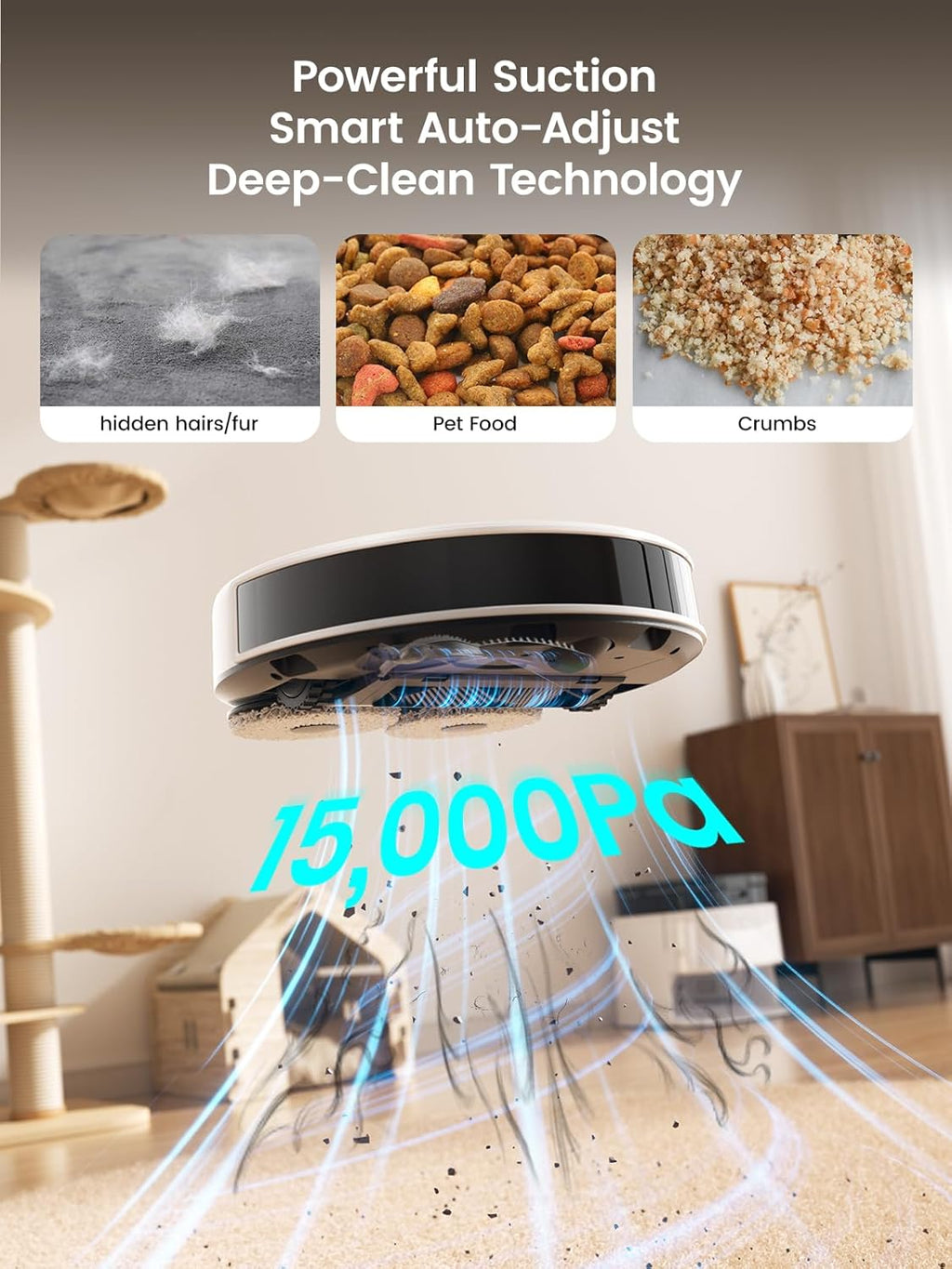 Aspirateur et laveur robot Lefant LiDAR, aspiration de 15 000 Pa, vidage automatique après 90 jours, évitement des obstacles, lavage et séchage automatiques, tout-en-un pour les poils d'animaux et les tapis, Wi-Fi 5G, compatible…