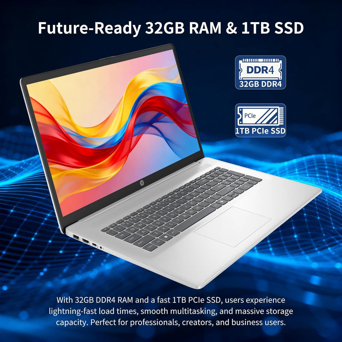 Ordinateur compact portable HP 17 pouces tactile, 32 Go de RAM, SSD 1 To, écran tactile HD+ 17,3 pouces, processeur Intel Core i7 1355U, clavier rétroéclairé, Copilot AI, Wi-Fi 6, Windows 11 Pro, autonomie longue durée, idéal pour les professionnels.