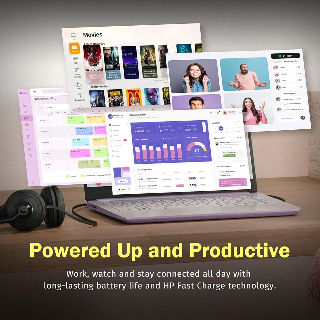 Ordinateur compact portable HP Stream 14 HD avec AI Copilot, processeur Intel N150, 4 Go de RAM, 1,12 To de stockage (128 Go UFS + station d'accueil de 1 To), carte graphique Intel, abonnement d'un an à Office 365, Wi-Fi 6, Windows 11, violet lavande