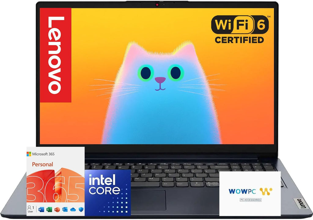 Ordinateur compact portable professionnel Lenovo IdeaPad 15,6" FHD • Microsoft Office 365 • 1,1 To de stockage • DDR4 • Processeur Intel double cœur • 1 To de stockage cloud et 128 Go de SSD • Wi-Fi 6 • Copilot AI • Windows 11 (sans souris) •