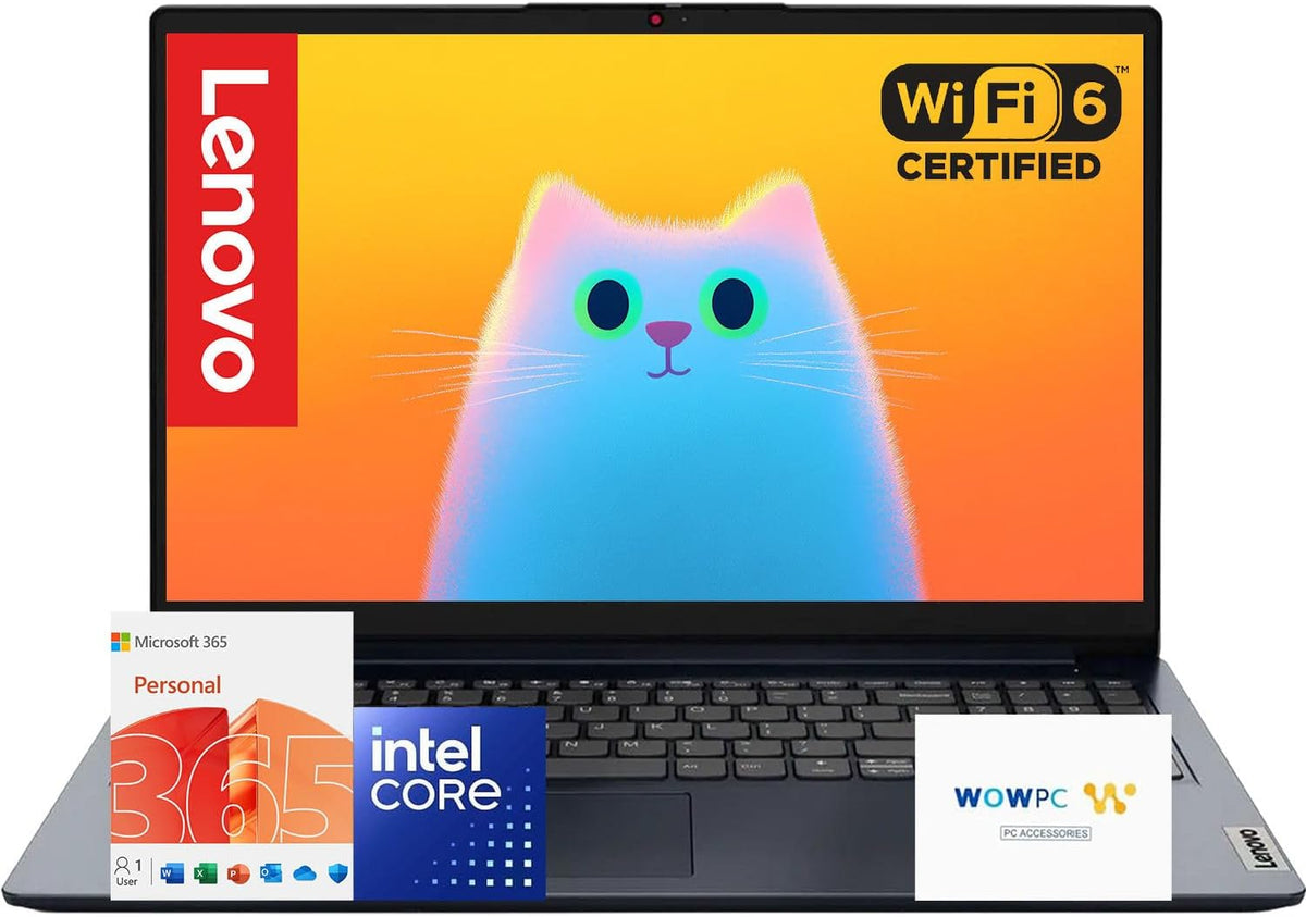 Ordinateur compact portable professionnel Lenovo IdeaPad 15,6" FHD • Microsoft Office 365 • 1,1 To de stockage • DDR4 • Processeur Intel double cœur • 1 To de stockage cloud et 128 Go de SSD • Wi-Fi 6 • Copilot AI • Windows 11 (sans souris) •