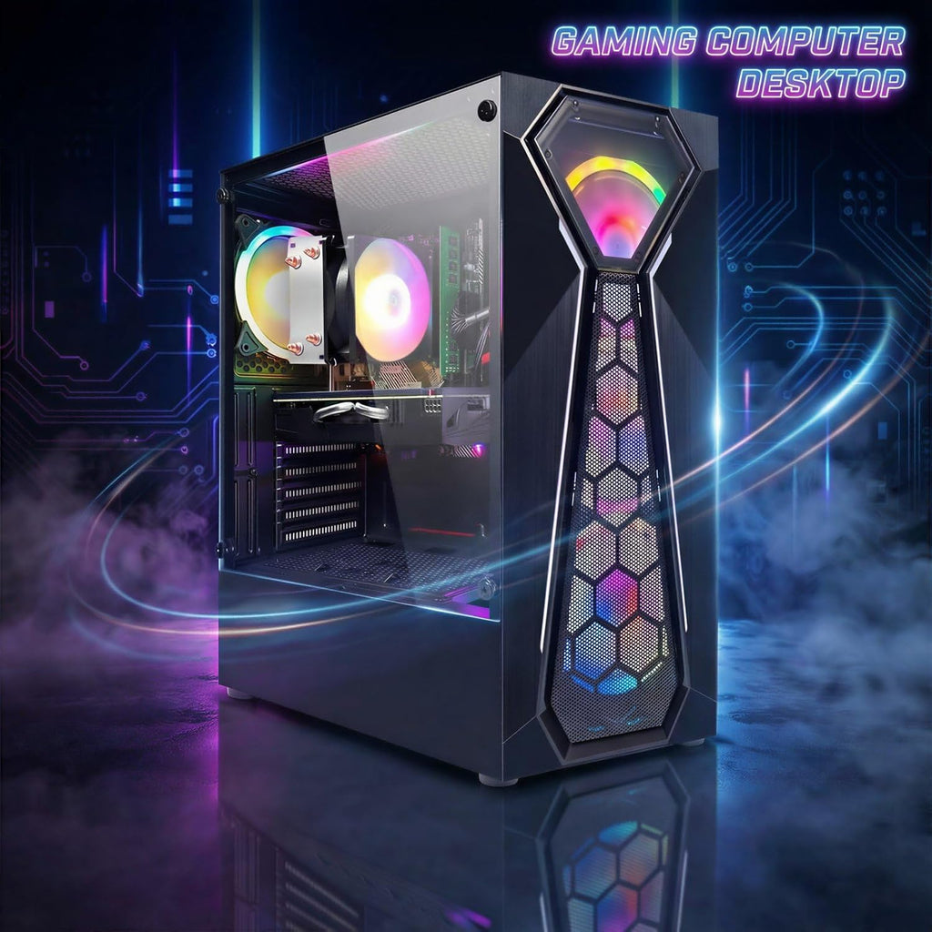 Ordinateur de bureau gaming STGAubron : processeur AMD Ryzen 3 3200G 3,6 GHz, carte graphique Radeon RX 580 (8 Go ou 16 Go de RAM), SSD 512 Go, Wi-Fi 6, Bluetooth 5.0, 4 ventilateurs RGB, Windows 11 Famille. – Modèle pratique
