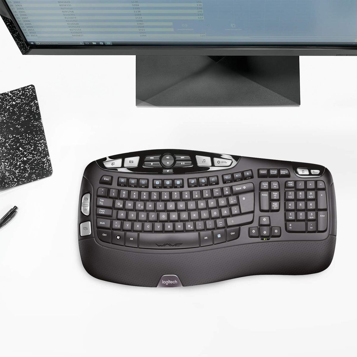 Clavier Logitech K350 - Connectivité à connectivité sans fil - RF - Noir - Interface USB