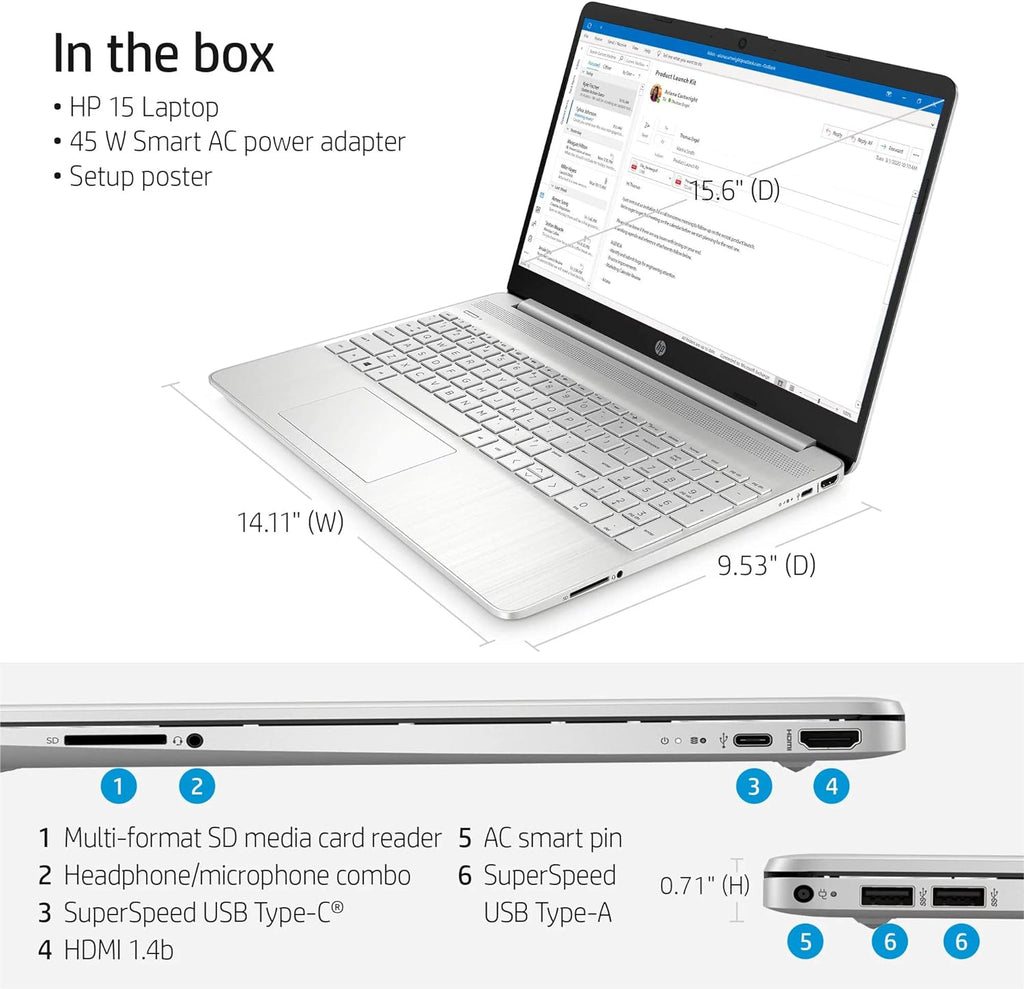 Ordinateur compact portable professionnel HP Windows 11 Pro 15,6" FHD, processeur Intel Core i5-1135G7 de 11e génération, 16 Go de RAM, SSD de 512 Go, carte graphique Intel Iris Xe, pavé numérique, autonomie longue durée, Wi-Fi 5, Bluetooth 4.2