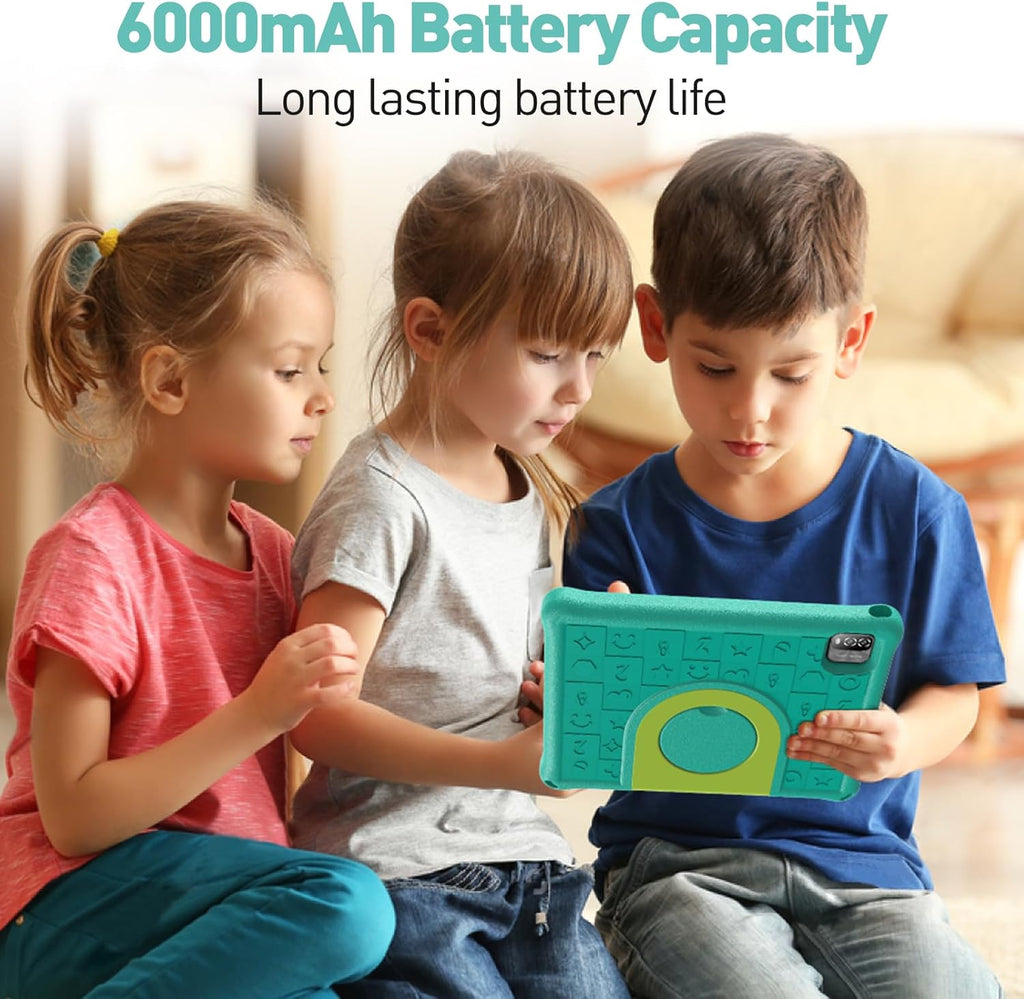 Tablette tactile PRITOM Android 15, toute nouvelle tablette 10 pouces pour enfants, contrôle parental, 64 Go + 1 To extensible, WiFi 6, éducative, jeux, logiciels pour enfants préinstallés, avec étui EVA (vert)
