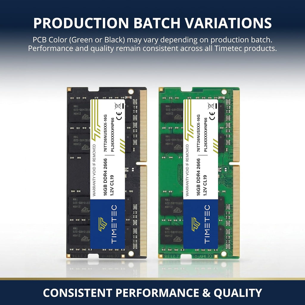 Mémoire vive Timetec Premium 16 Go DDR4 2666 MHz (PC4-2666V) PC4-21300 SODIMM pour ordinateur compact portable – Module de mémoire non-ECC sans tampon, 260 broches, 1,2 V, CL19, pour ordinateur compact portable, mini-PC et PC tout-en-un.