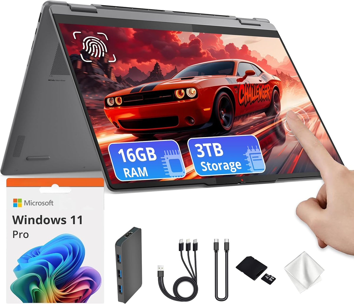 Ordinateur compact portable Lenovo Yoga 7i 2-en-1, écran tactile 2K de 16 pouces, processeur Intel Ultra 5 226V, 16 Go de RAM LPDDR5X, 3 To de stockage (SSD de 2 To et station d'accueil de 1 To), carte graphique Intel Arc, clavier rétroéclairé