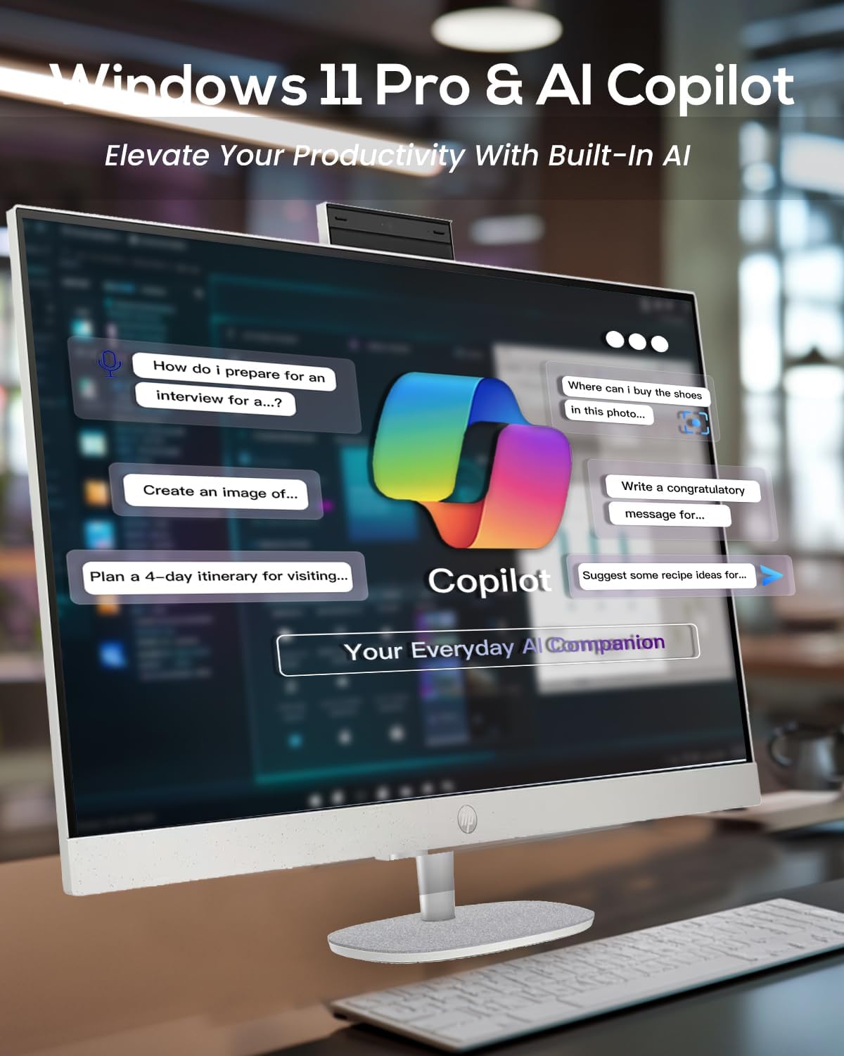 Ordinateur de bureau professionnel tout-en-un HP 27" FHD tactile doté de AI Copilot, processeur Intel Ultra 7 155U à 12 cœurs (plus performant que l'i7-1355U), clavier et souris à connectivité sans fil, Wi-Fi 6, Windows 11 Pro (64 Go de RAM | SSD de…