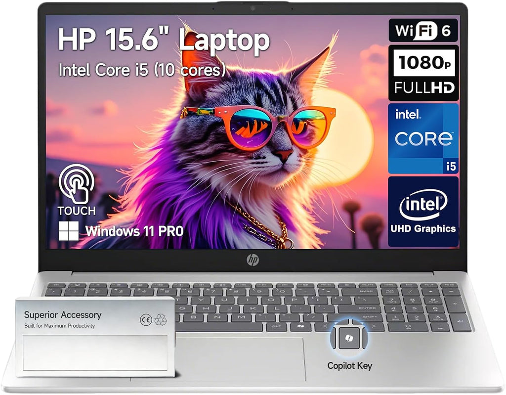 Ordinateur compact portable HP 15 pouces tactile FHD IPS, idéal pour les étudiants et les professionnels, processeur Intel Core i5 à 10 cœurs de 13e génération (supérieur à l'i7-1255U), Windows 11 Pro, pavé numérique, argent, 8 Go de RAM, SSD de 512