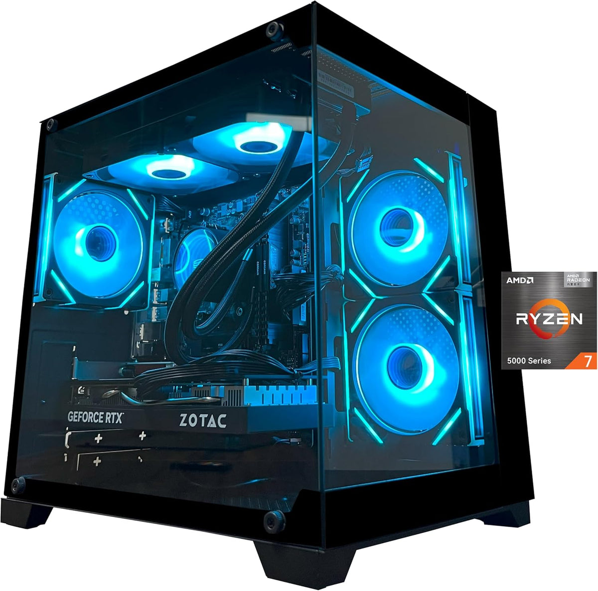 PC de bureau gaming Ryzen 7 5700X, RTX 5060, 32 Go de RAM DDR4, SSD M.2 NVMe 1 To, refroidissement liquide, ventilateurs ARGB, configuration bureautique pour la conception de jeux. – Modèle pratique