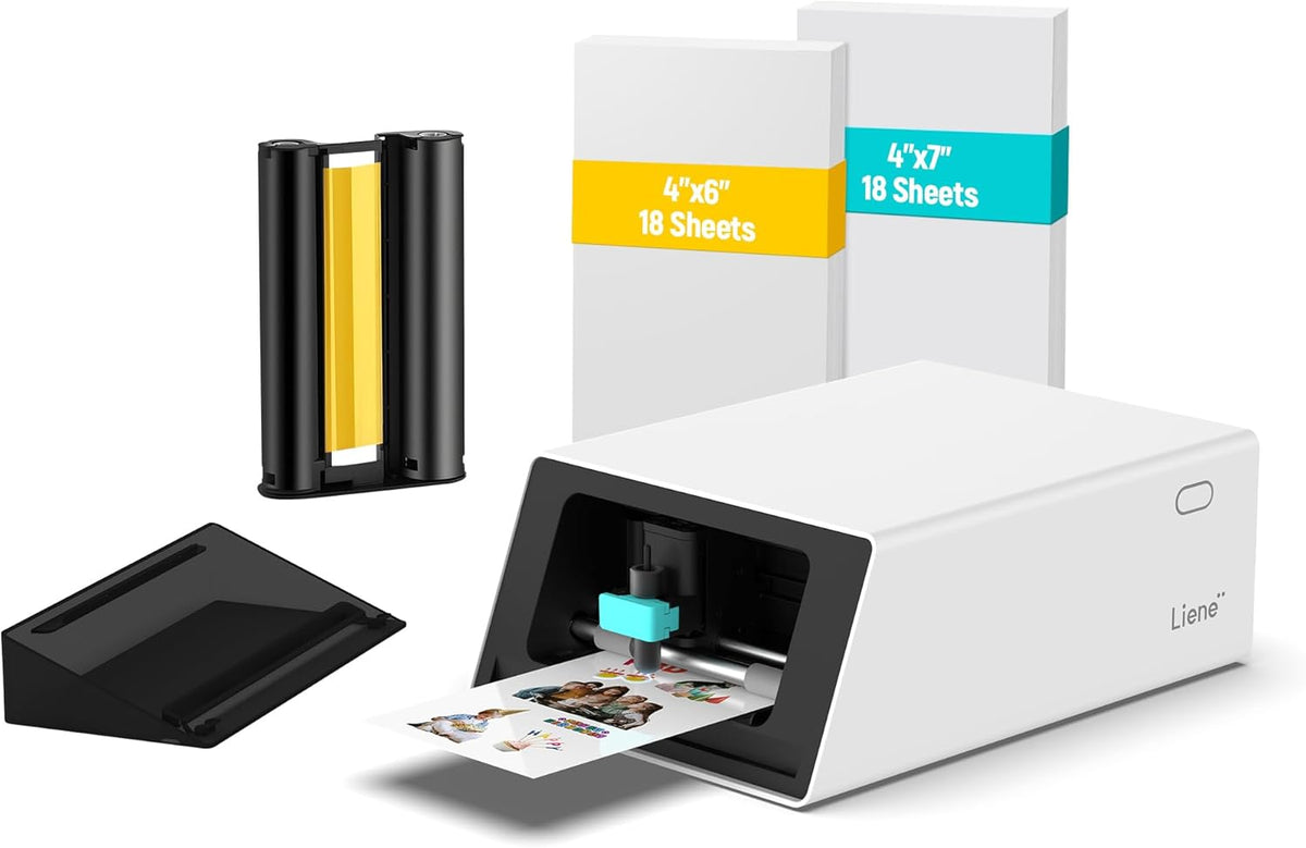 Liene PixCut S1 Imprimante et découpeuse d'autocollants couleur – Créatrice d'autocollants tout-en-un pour loisirs créatifs, étiquettes personnalisées et cadeaux. Imprimante photo à sublimation thermique 300 DPI, découpe automatique IA précise.