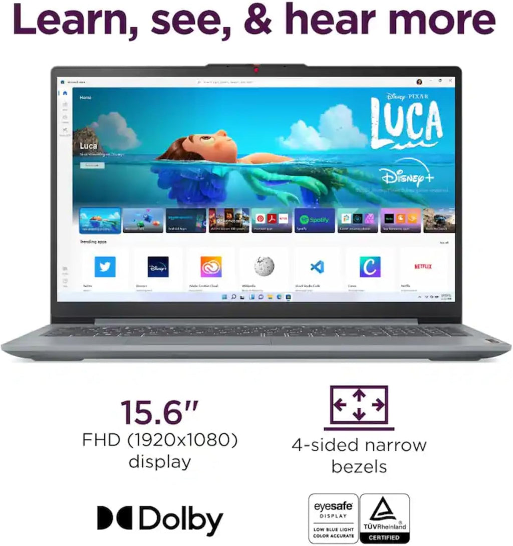 Lenovo IdeaPad Slim 3i - Écran FHD 15,6" - Processeur Intel quadricœur - Microsoft 365 inclus - 1,1 To de stockage | SSD 128 Go et 1 To de stockage cloud - Qualité militaire - Sans souris - Apprenez, travaillez et streamez