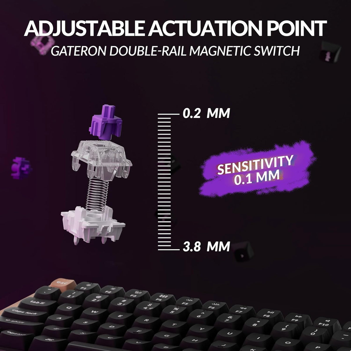 Clavier à connectivité sans fil personnalisé Keychron K2 HE à déclenchement réactif doté de interrupteur magnétique Gateron à double rail et effet Hall, Bluetooth 5.2 QMK 2,4 GHz, RGB, compatible Mac, Windows et Linux (aluminium et bois)