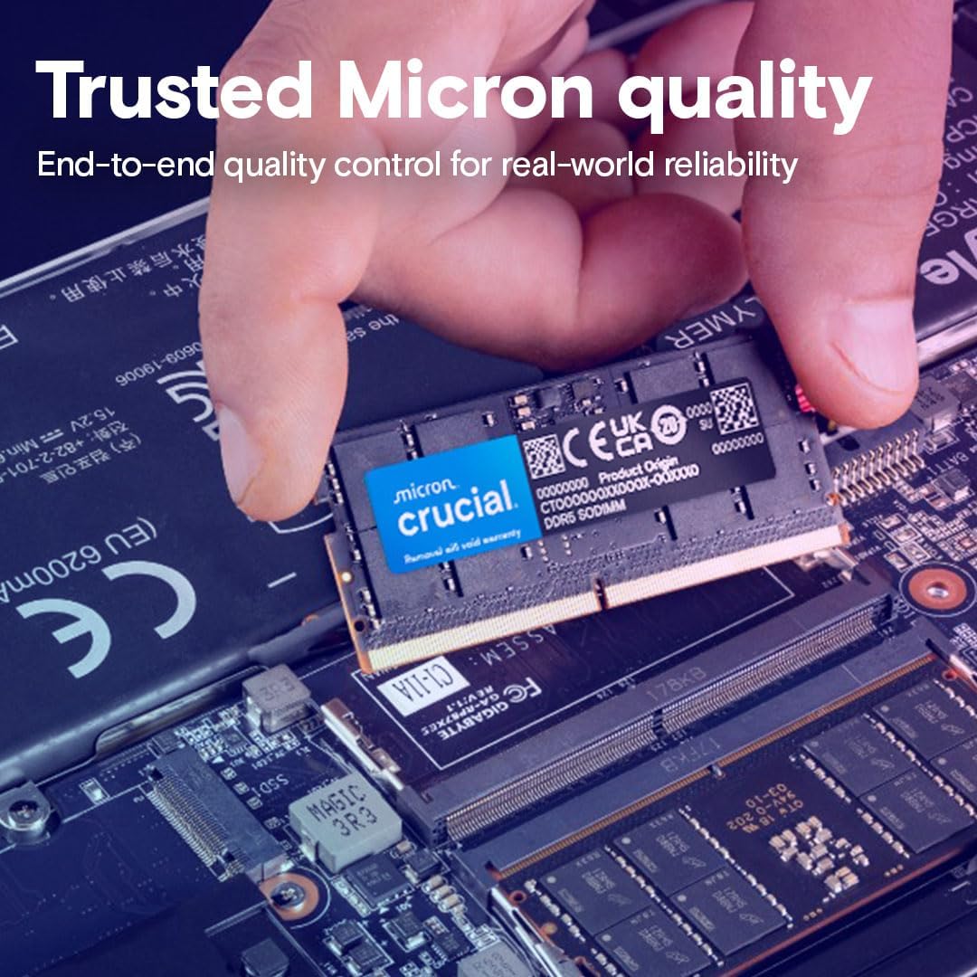 Kit de mémoire vive Crucial DDR5 64 Go (2 x 32 Go), 4 800 MHz CL40 pour ordinateur compact portable - SODIMM 262 broches - Compatible avec les processeurs Intel Core de 12e génération - CT2K32G48C40S5