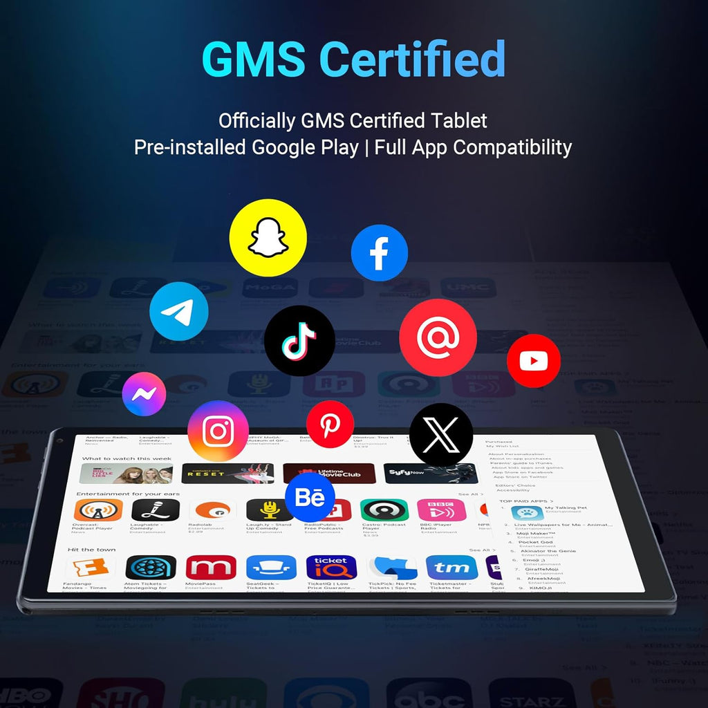 Tablette tactile Android 10,1 pouces, processeur octocœur, 10 Go de RAM + 128 Go de ROM extensible jusqu'à 1 To, écran tactile IPS HD 1280 x 800 (Widevine L1), double caméra 5 MP + 8 MP, déverrouillage facial, batterie 5000 mAh, Wi-Fi 6, Bluetooth 5.