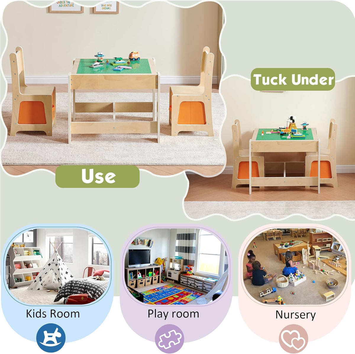 Ensemble table et chaises en bois pour enfants, table d'activités 3 en 1 dotée de tiroir de rangement, table de jeu modulable 2 en 1 avec plateau détachable pour dessiner et lire