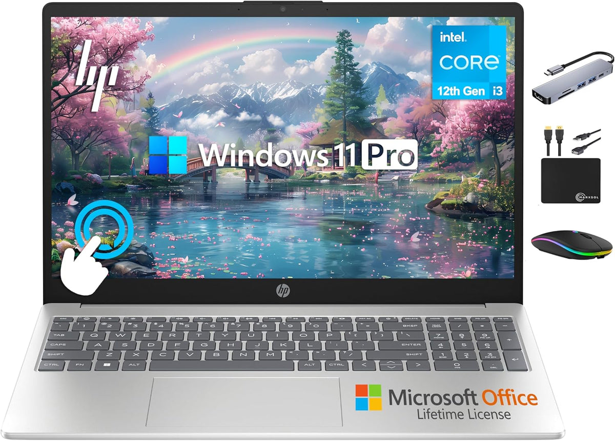 Ordinateur compact portable HP 2025 Business 15,6" tactile HD, processeur Intel i3 6 cœurs (jusqu'à 4,4 GHz), 16 Go de RAM, 1 To de stockage (512 Go SSD + 500 Go externe), batterie longue durée, accessoires Marxsol garantis à vie, Microsoft Office