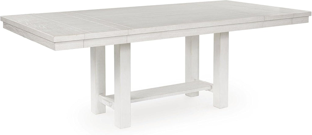 Table de salle à manger extensible Signature Design by Ashley Robbinsdale, style décontracté, dotée de rallonge centrale amovible, piètement à tréteaux, placage frêne, plateau effet planches, 2 rallonges centrales amovibles, 8 couverts, blanc
