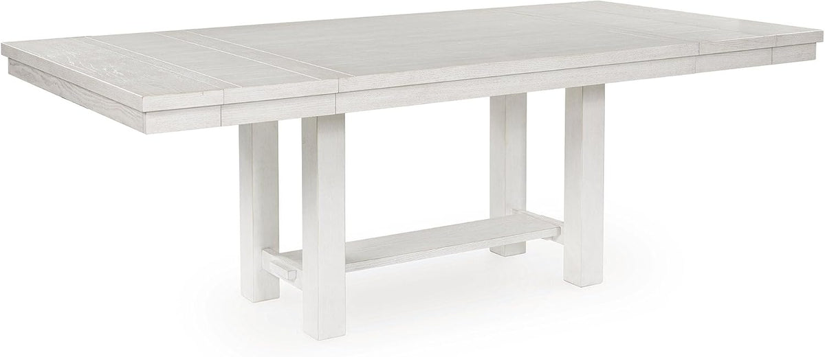 Table de salle à manger extensible Signature Design by Ashley Robbinsdale, style décontracté, dotée de rallonge centrale amovible, piètement à tréteaux, placage frêne, plateau effet planches, 2 rallonges centrales amovibles, 8 couverts, blanc