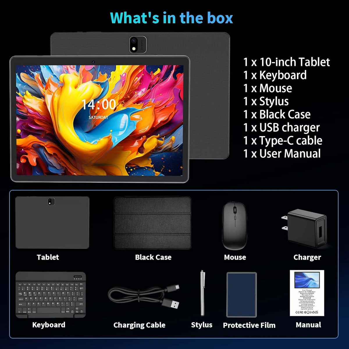 Tablette tactile Android avec clavier, 2026 Android 15, écran 10 pouces, 26 Go + 256 Go + 2 To extensible, tablette PC électronique avec processeur Gemini 8 cœurs, batterie 8 000 mAh, Wi-Fi 5G, GMS, tablette 2 en 1 avec étui, souris et stylet (étui v