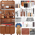 Kit d'outils pour un usage professionnel du cuir : ensemble complet incluant un tablier, des tapis de découpe, des outils de marquage, de gravure, de poinçonnage, de couture et de ponçage pour la fabrication et la réparation du cuir. adapté à les…