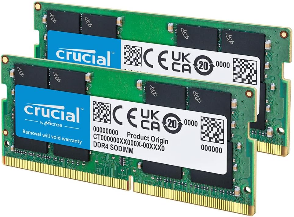 Kit de mémoire vive Crucial DDR4 16 Go (2 x 8 Go), 3 200 MHz (PC4-25600), sous-cadençable à 2 933/2 666 MHz, mémoire pour ordinateur compact portable SODIMM 260 broches, compatible avec les processeurs Intel Core de 13e génération et AMD Ryzen 7000