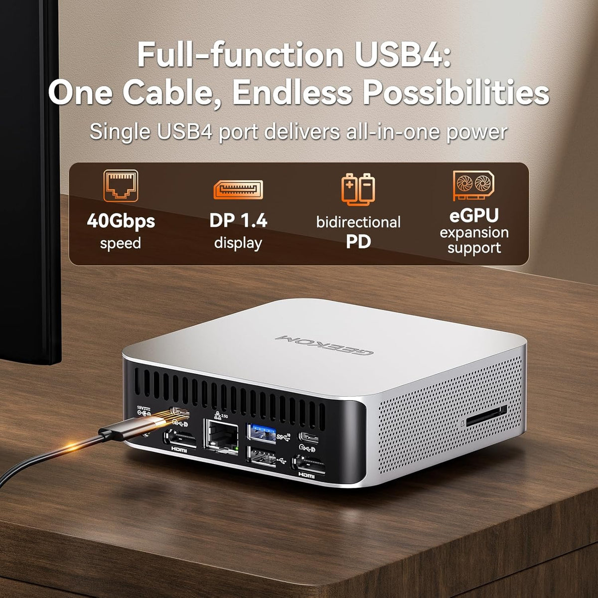 Mini PC GEEKOM 2026 Corporate Bulk Choice A7 doté de processeur AMD Ryzen 5 7535HS, 16 Go de RAM DDR5 et SSD de 1 To (extensible), Windows 11, compatible Office 8, qualité premium, USB 4.0, 8K et carte SD.