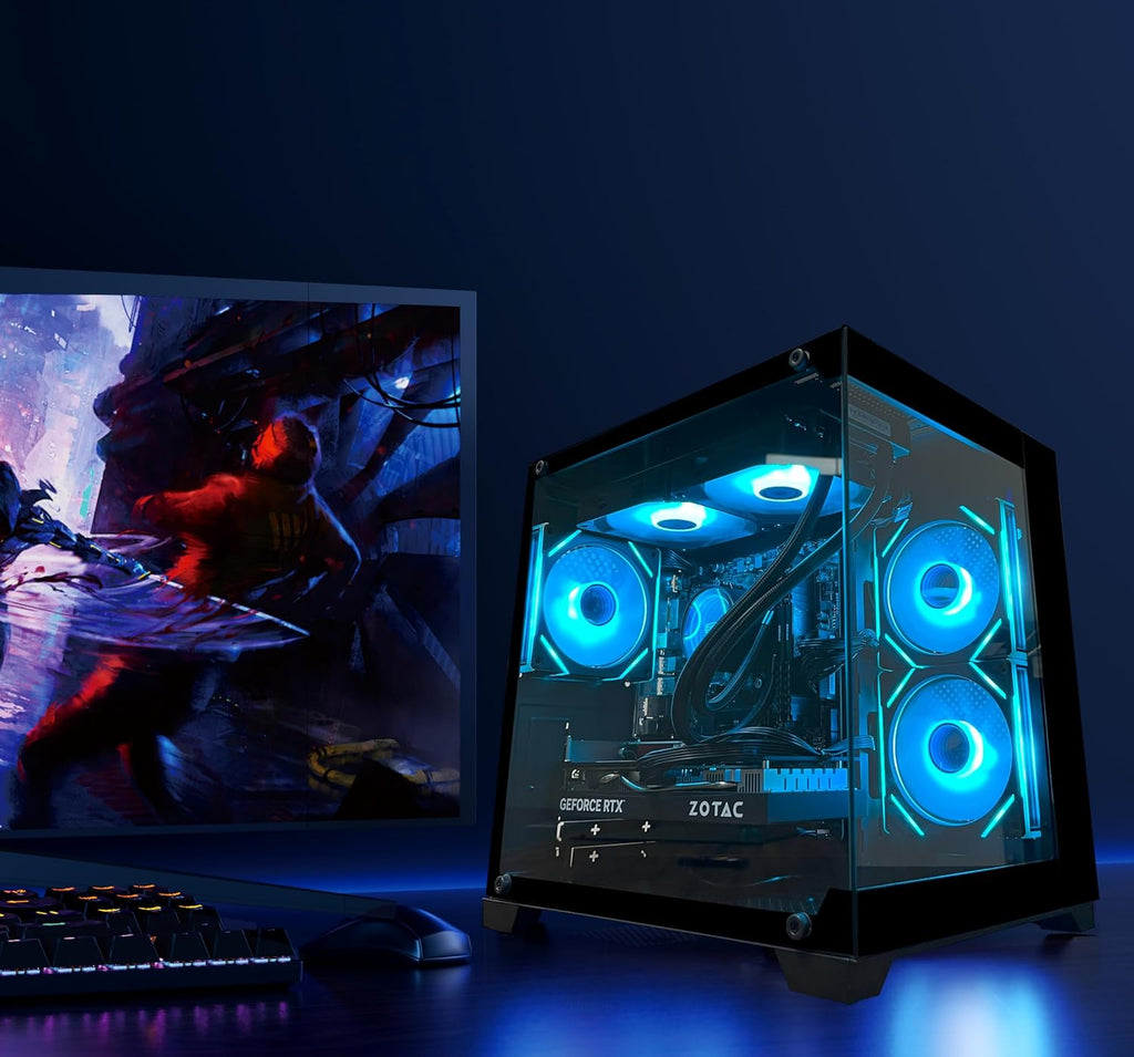 PC de bureau gaming Ryzen 7 5700X, RTX 5060, 32 Go de RAM DDR4, SSD M.2 NVMe 1 To, refroidissement liquide, ventilateurs ARGB, configuration bureautique pour la conception de jeux. – Modèle pratique