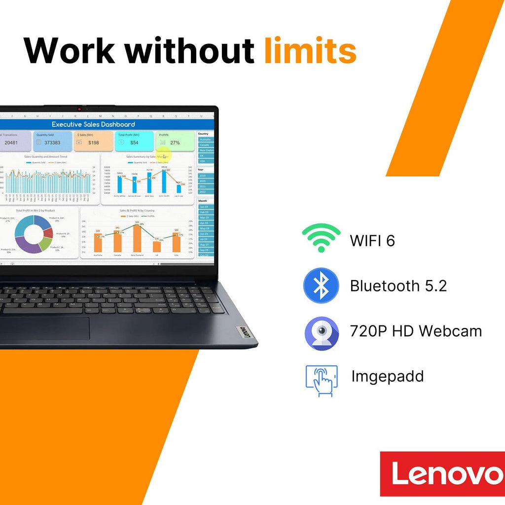 Ordinateur compact portable professionnel Lenovo IdeaPad 15,6" FHD • Microsoft Office 365 • 1,1 To de stockage • DDR4 • Processeur Intel double cœur • 1 To de stockage cloud et 128 Go de SSD • Wi-Fi 6 • Copilot AI • Windows 11 (sans souris) •