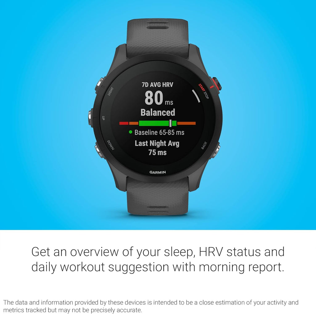 Présentation : Montre connectée GPS de course à pied Garmin Forerunner® 255 : informations avancées, batterie longue durée, gris ardoise