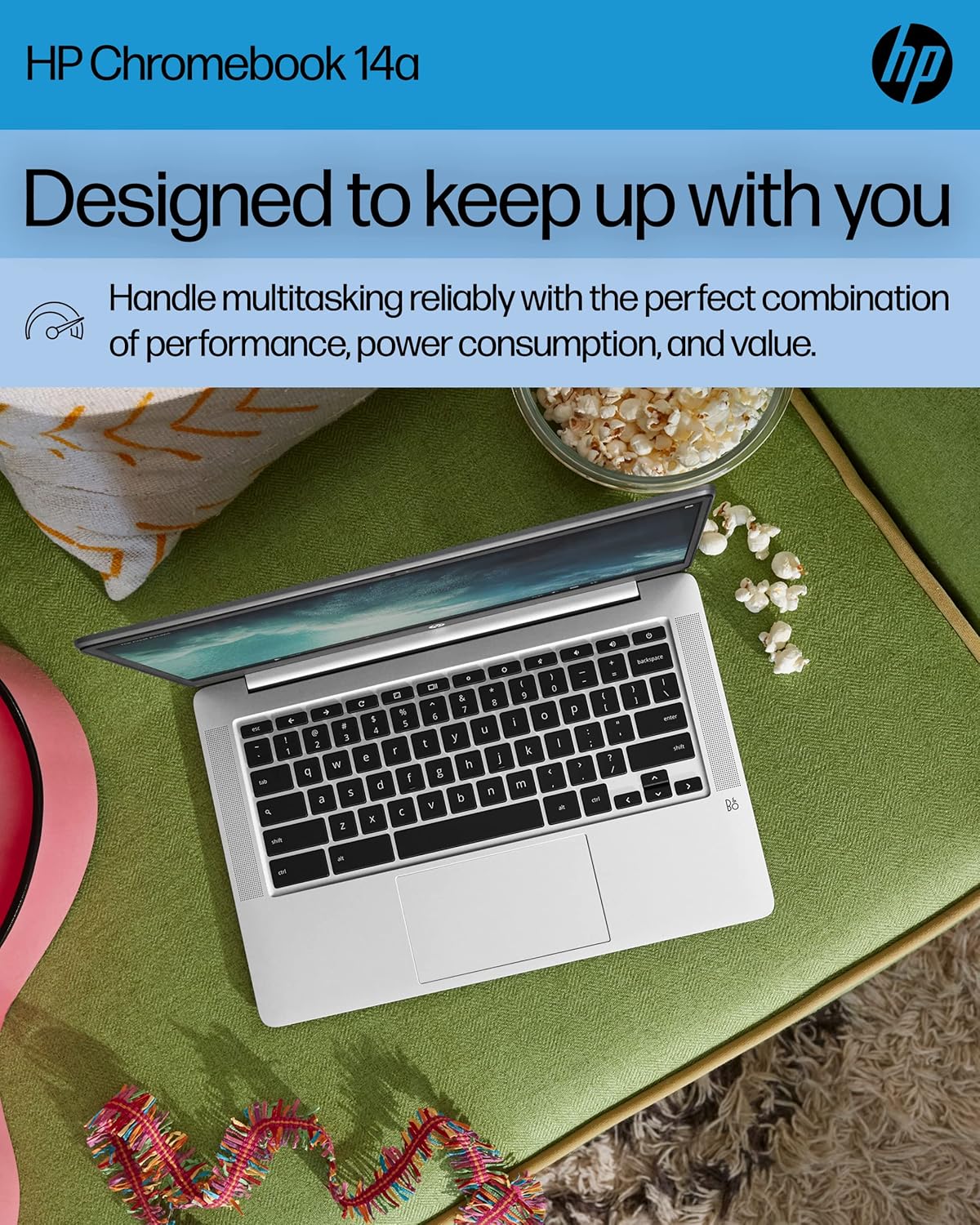 Ordinateur compact portable HP Chromebook 14, Intel Celeron N4120, 4 Go de RAM, 64 Go eMMC, écran HD 14 pouces, Chrome OS, design fin, graphismes 4K, longue autonomie, clavier gris cendré (14a-na0226nr, 2022, argent minéral)