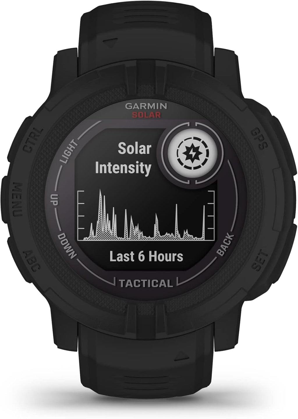 Montre Garmin Instinct 2 Solar Tactical-Edition robuste pour activités outdoor, doté de GPS, recharge solaire, conçue pour résister à tous les éléments, compatibilité multi-GNSS, fonction de retour en arrière et bien plus encore (noire).