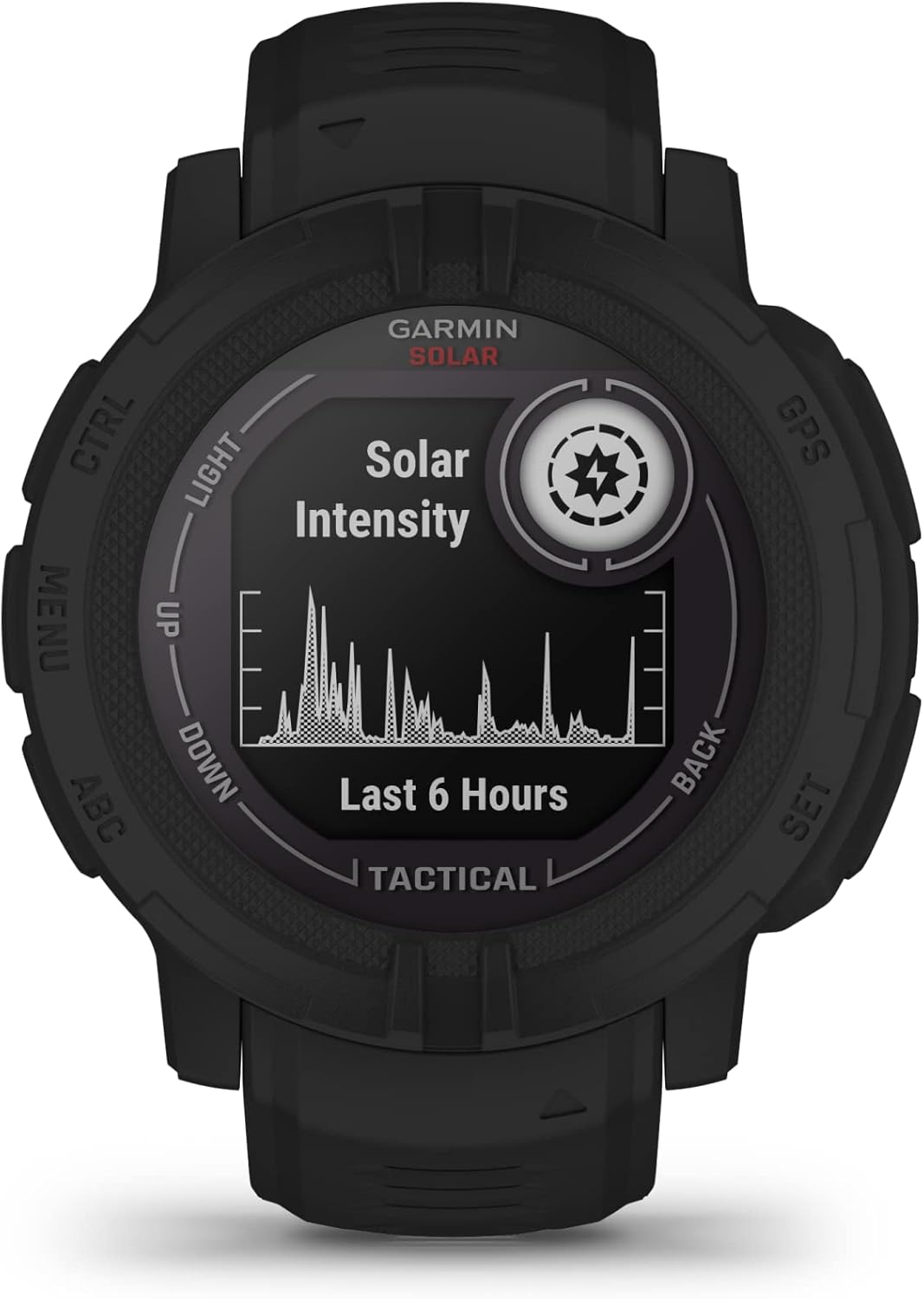 Montre Garmin Instinct 2 Solar Tactical-Edition robuste pour activités outdoor, doté de GPS, recharge solaire, conçue pour résister à tous les éléments, compatibilité multi-GNSS, fonction de retour en arrière et bien plus encore (noire).