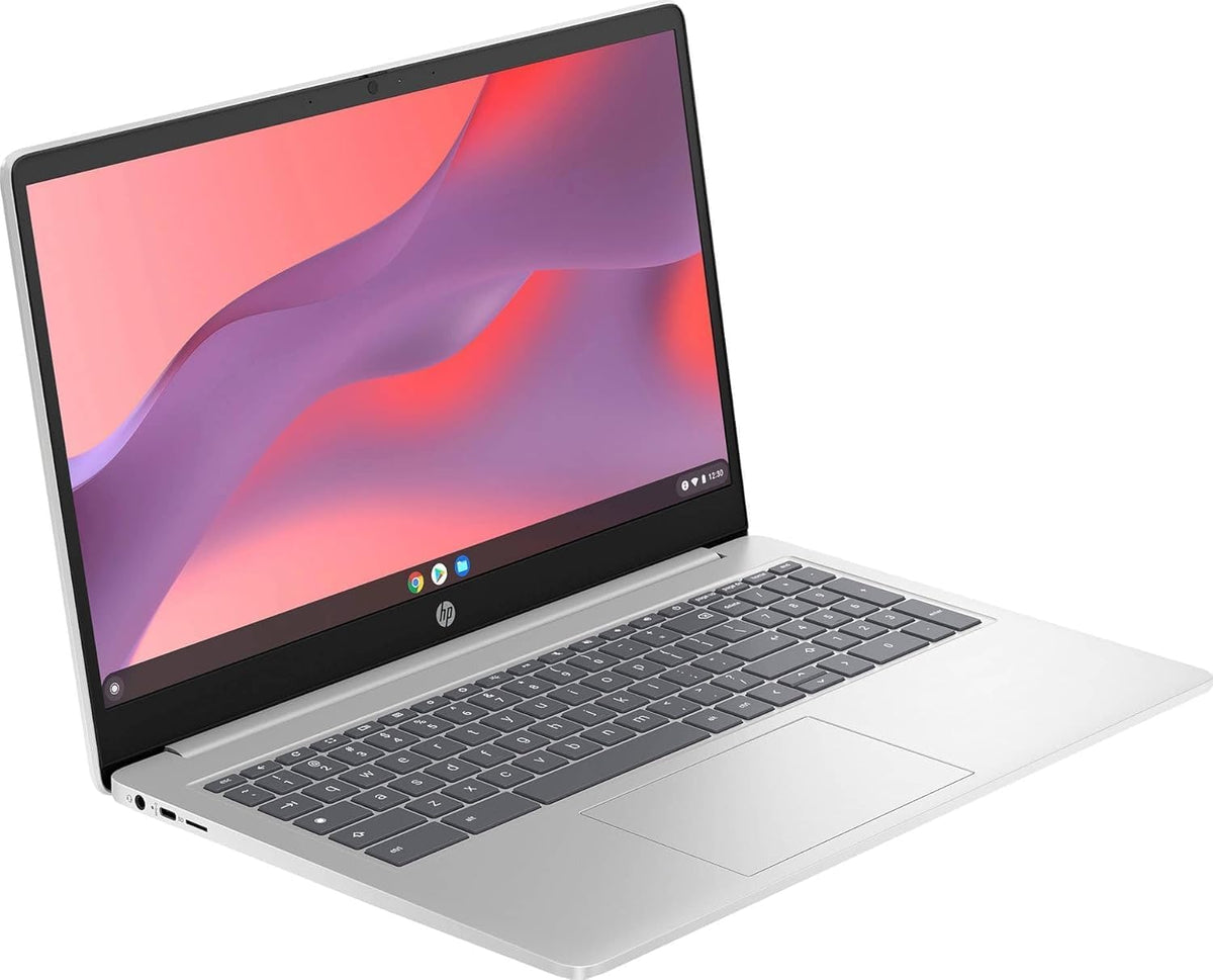 Ordinateur compact portable HP Chromebook 15 (15,6 pouces antireflet, processeur Intel N200, 8 Go de RAM DDR5, 192 Go de stockage (64 Go eMMC + 128 Go SD), processeur quadricœur (> i3-1115G4), clavier numérique), usage familial et étudiant, webcam