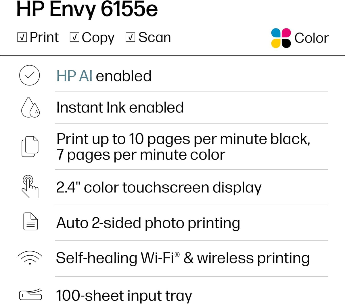 Imprimante jet d'encre couleur multifonction à connectivité sans fil HP Envy 6155e, Portobello, impression, numérisation, copie, impression recto verso, adaptée à un usage domestique, essai de 3 mois d'Instant Ink inclus, compatible doté de l'IA…