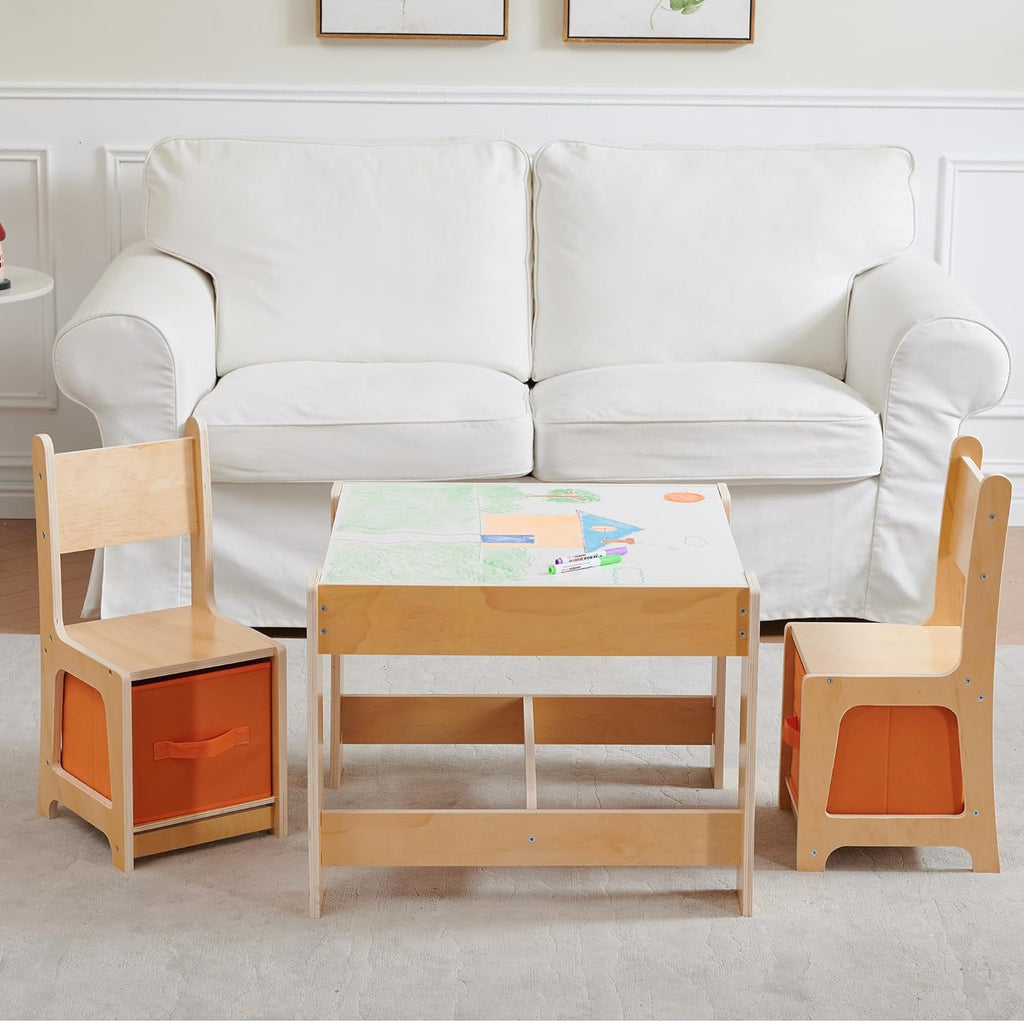 Ensemble table et chaises en bois pour enfants, table d'activités 3 en 1 dotée de tiroir de rangement, table de jeu modulable 2 en 1 avec plateau détachable pour dessiner et lire
