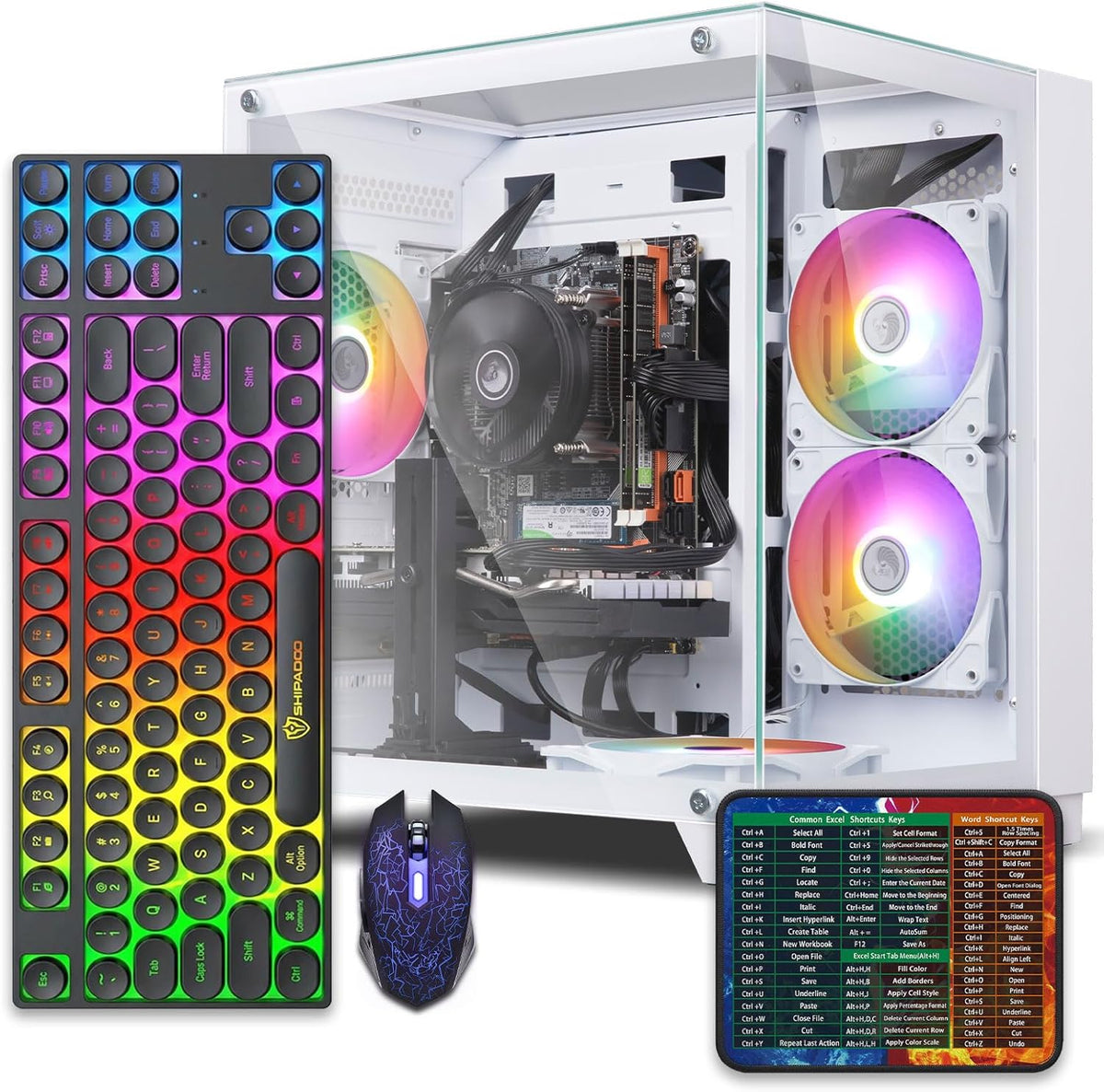 PC de bureau gaming pré-assemblé, processeur Intel Core i7 cadencé à 3,4-3,9 GHz, carte graphique RX590 doté de 8 Go de mémoire vidéo GDDR5, 16 Go de RAM, SSD de 512 Go, Wi-Fi 5.0, 4 ventilateurs RGB