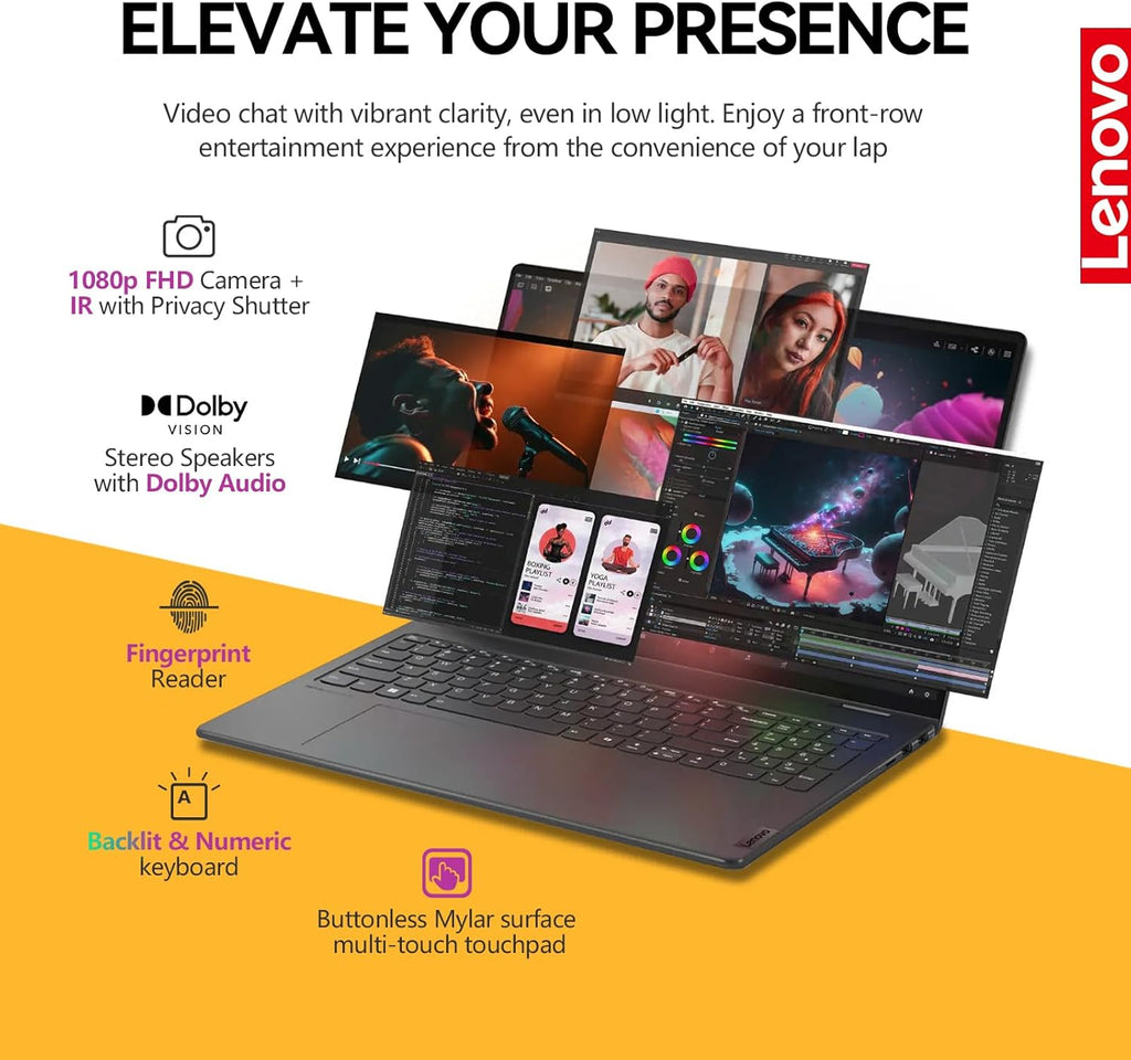Ordinateur compact portable Lenovo Yoga 7i 2 en 1, écran tactile 16 pouces FHD+, pliable à 360°, convertible, processeur Intel Core Ultra 7, Windows 11 Pro, 16 Go de RAM DDR5, SSD de 1 To, pavé numérique rétroéclairé, lecteur d'empreintes digitales.