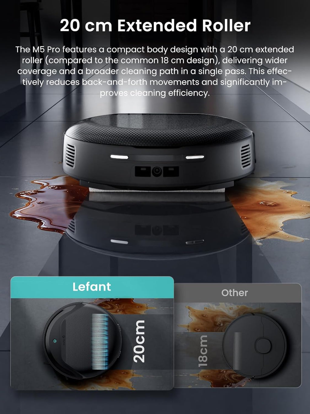 Aspirateur et laveur robot Lefant LiDAR, aspiration de 18 000 Pa, détection d'obstacles PSD 2.0, aspirateur robot tout-en-un doté de vidage automatique après 120 jours, lavage autonettoyant, séchage automatique, compatible Wi-Fi 2,4 GHz/5 GHz, M5 Pro
