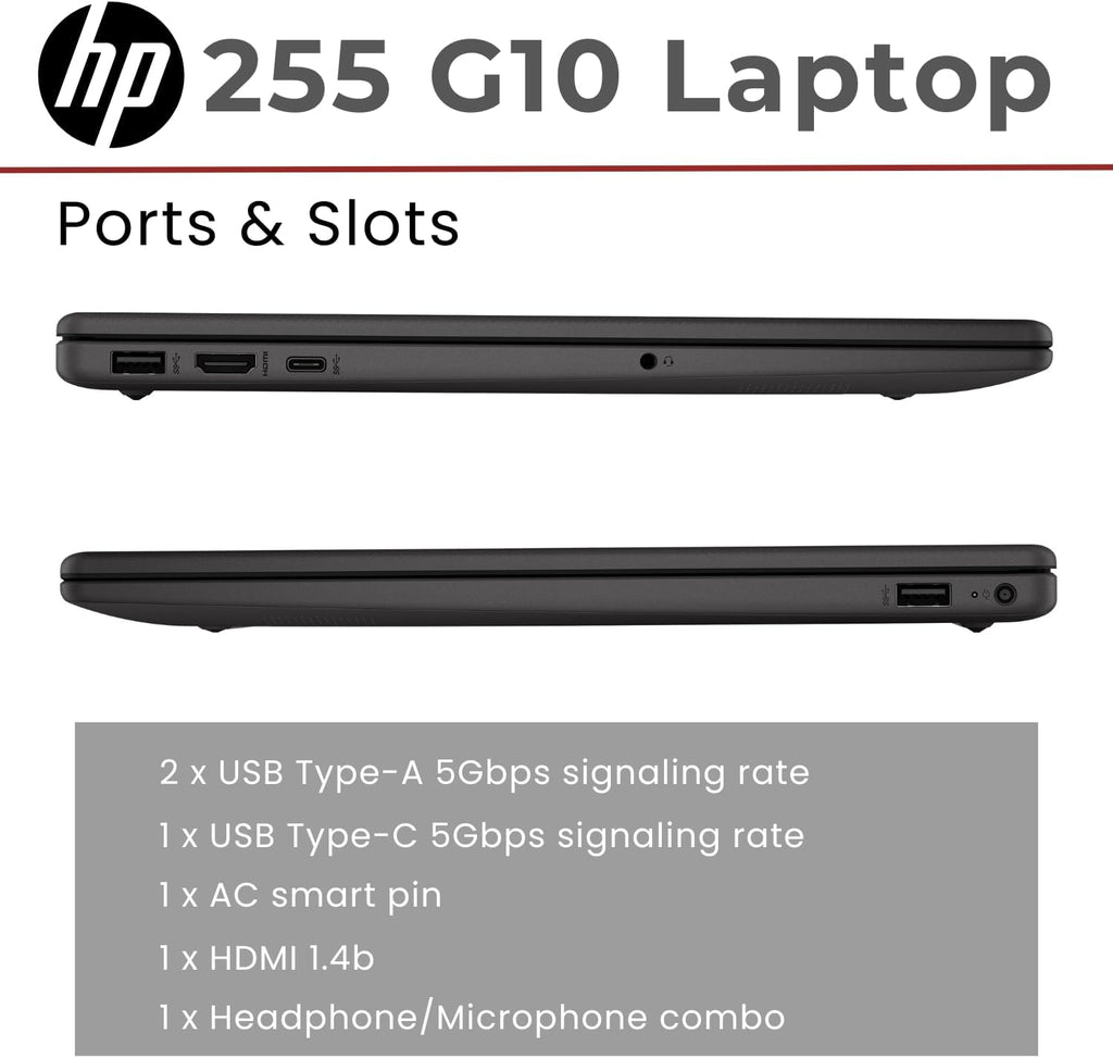 Ordinateur compact portable professionnel HP 255 G10 15,6" FHD, processeur AMD Ryzen 7 7730U, 32 Go de RAM, SSD PCIe 1 To, pavé numérique, webcam, Wi-Fi 6, HDMI, Windows 11 Pro, noir